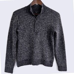 Theory Women's SP Gray Merino Wool Alpaca Blend Mock Neck‎ 1/4 Button Sweater